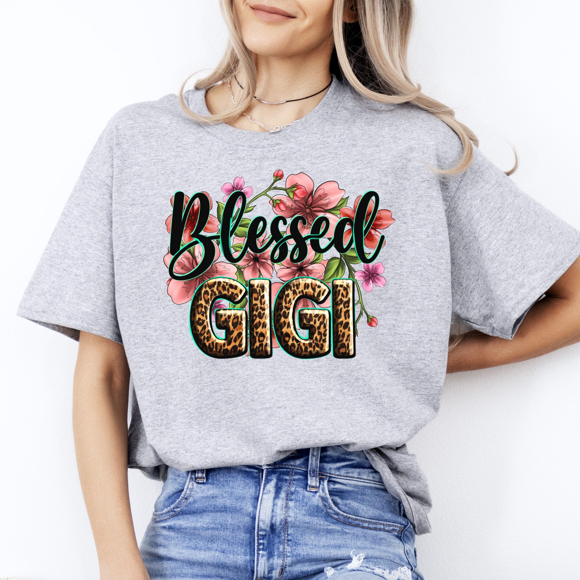 Blessed gigi T-Shirt gift Spring Blooming flowers Blessed Grandma Unisex tee Sand White Sport Grey-Sport Grey-Family-Gift-Planet