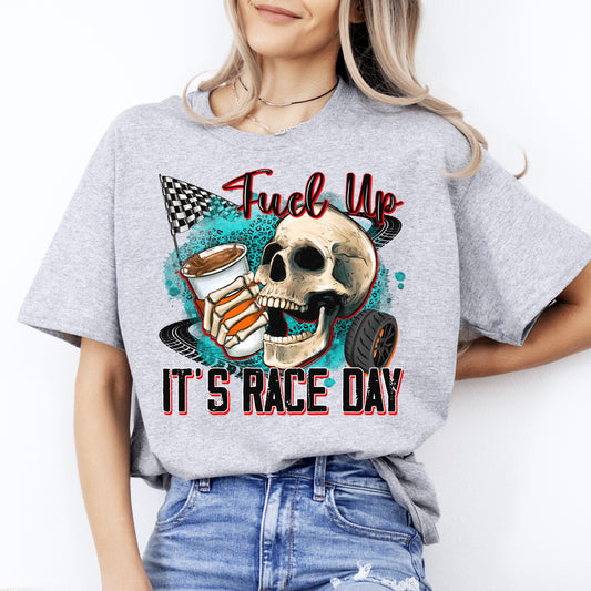 Fuel up its race day T-Shirt gift Skull coffee racer racing girl Unisex tee Sand White Sport Grey-Sport Grey-Family-Gift-Planet