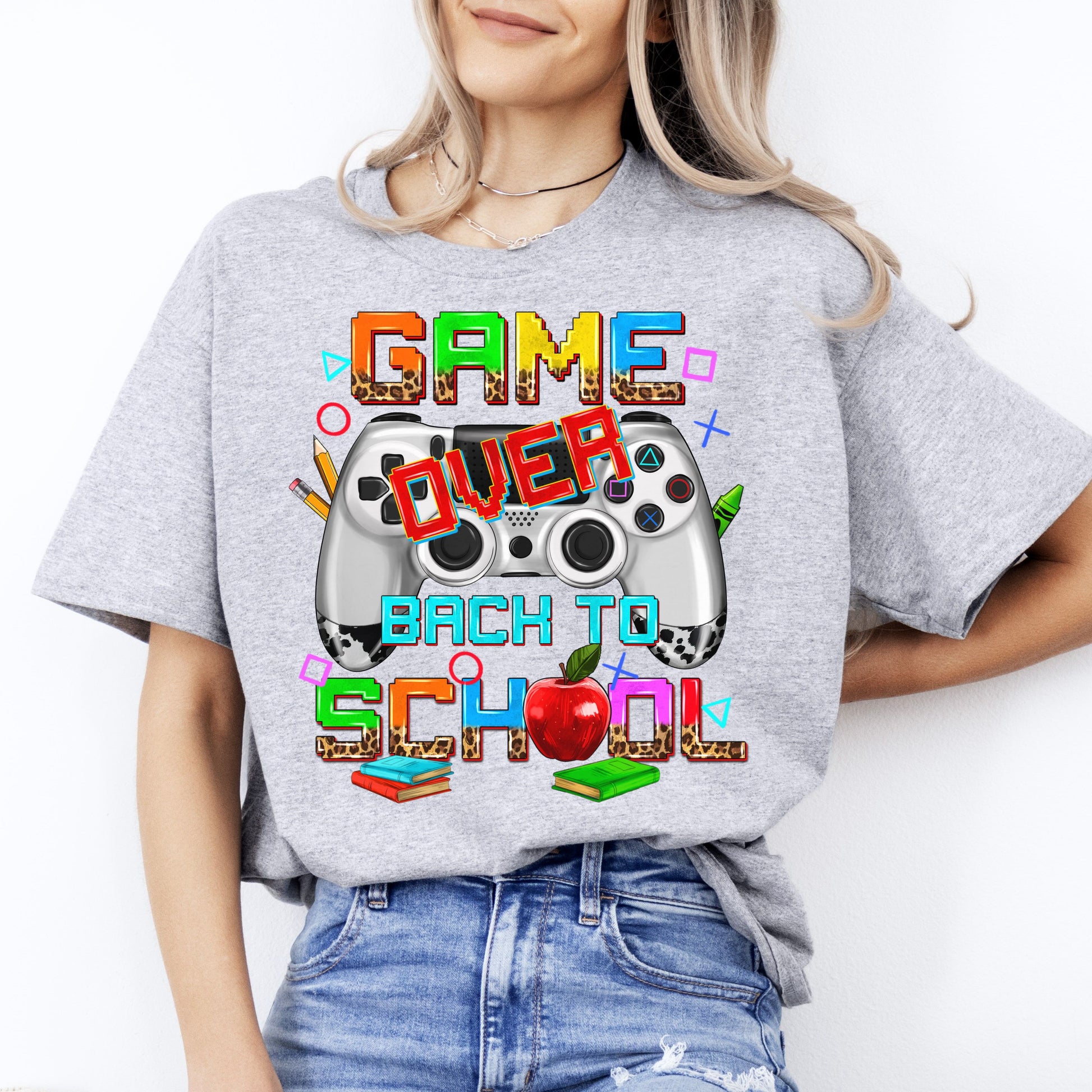 Back to school teacher T-Shirt gift Game over back to school game console Unisex tee Sand White Sport Grey-Sport Grey-Family-Gift-Planet