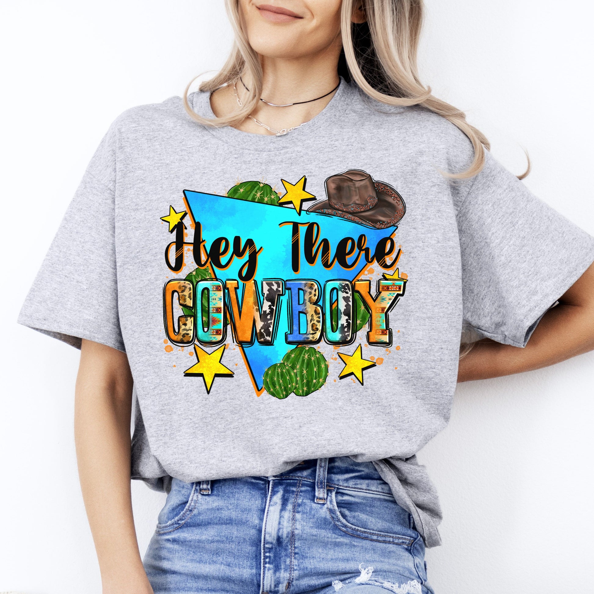 Hey there cowboy T-Shirt gift Western girl Texas cowgirl Unisex tee Sand White Sport Grey-Sport Grey-Family-Gift-Planet