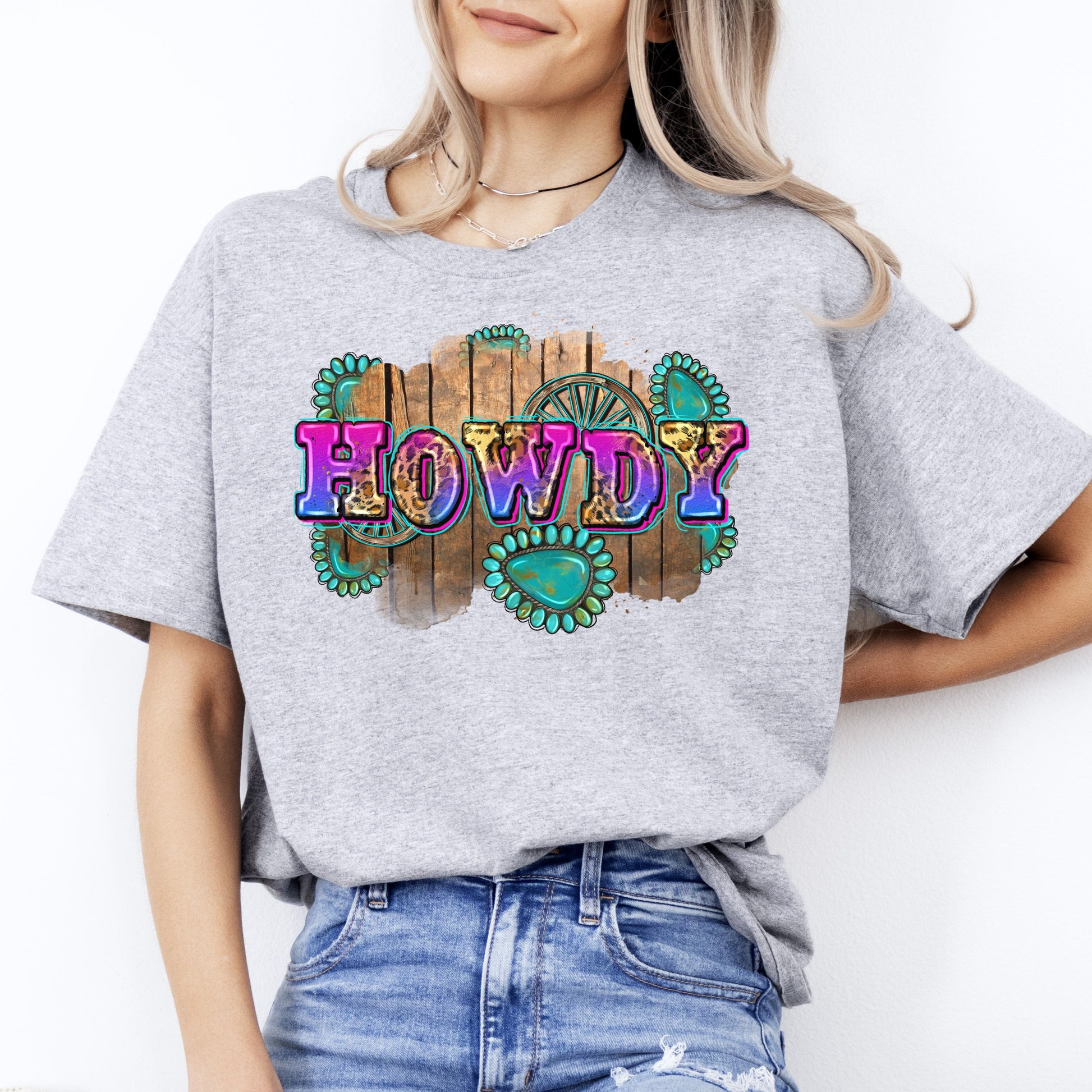 Howdy T-Shirt gift Texas Western girl Unisex tee Sand White Sport Grey-Sport Grey-Family-Gift-Planet