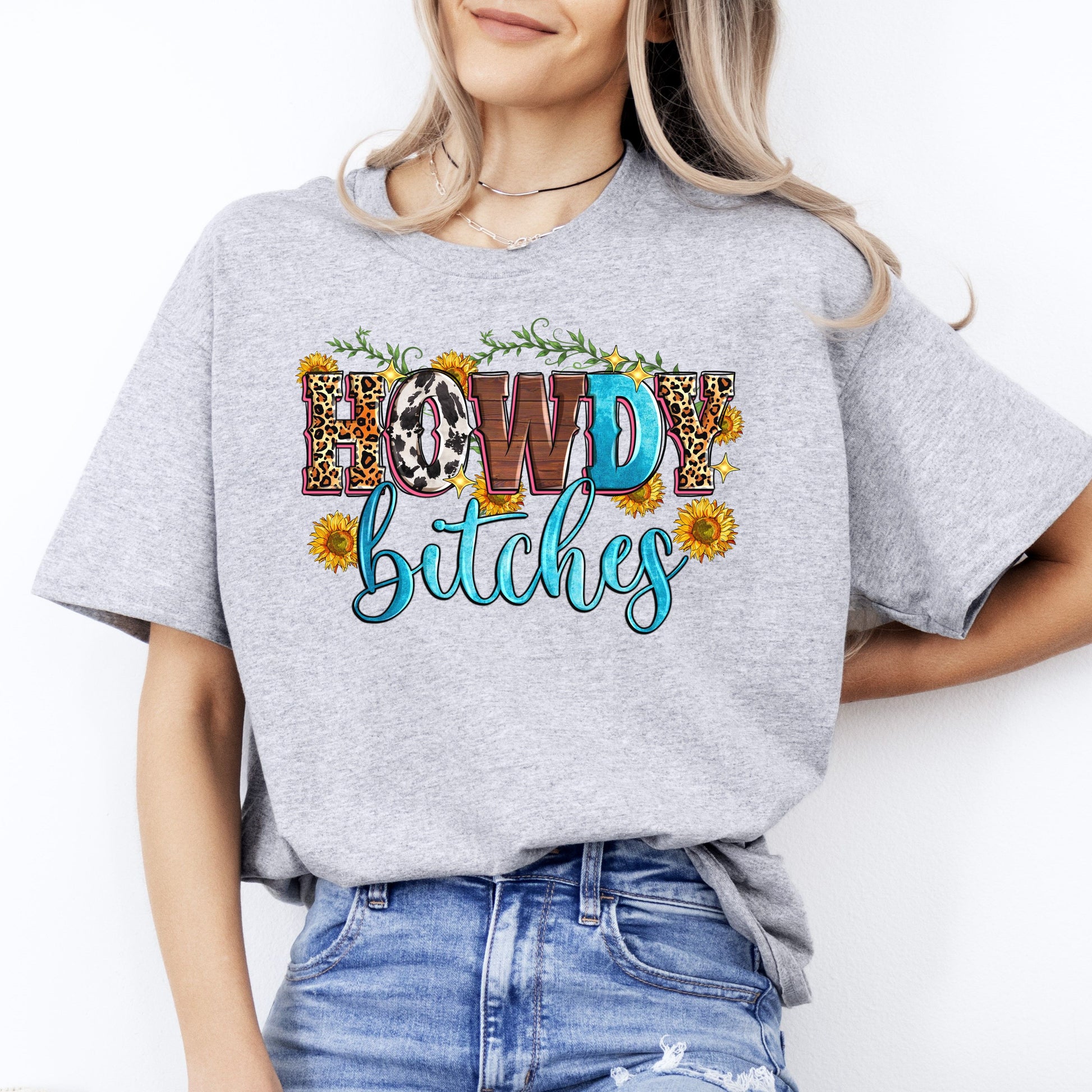 Howdy bitches T-Shirt gift Western Texas girl Unisex tee Sand White Sport Grey-Sport Grey-Family-Gift-Planet