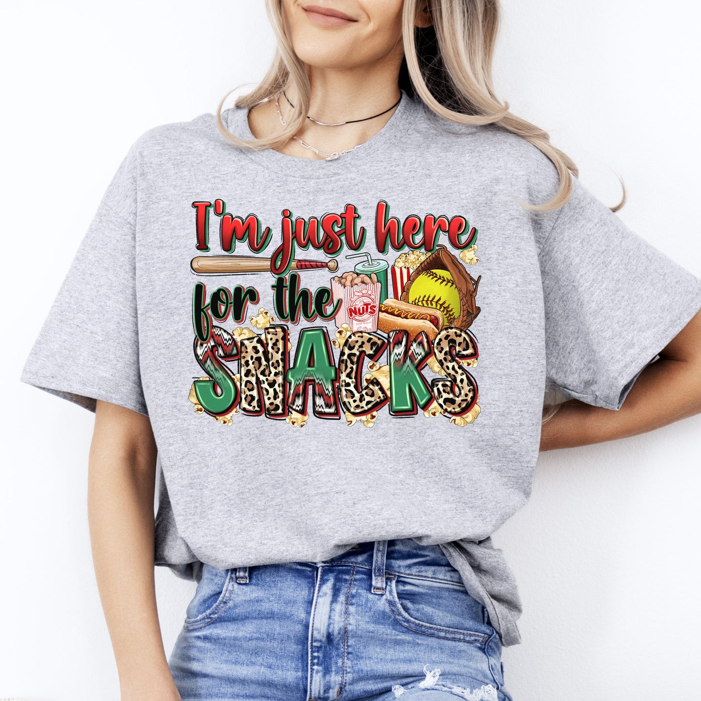Softball Cheer T-Shirt Softball mama I'm just here for the snacks Unisex Tee Sand White Sport Grey-Sport Grey-Family-Gift-Planet