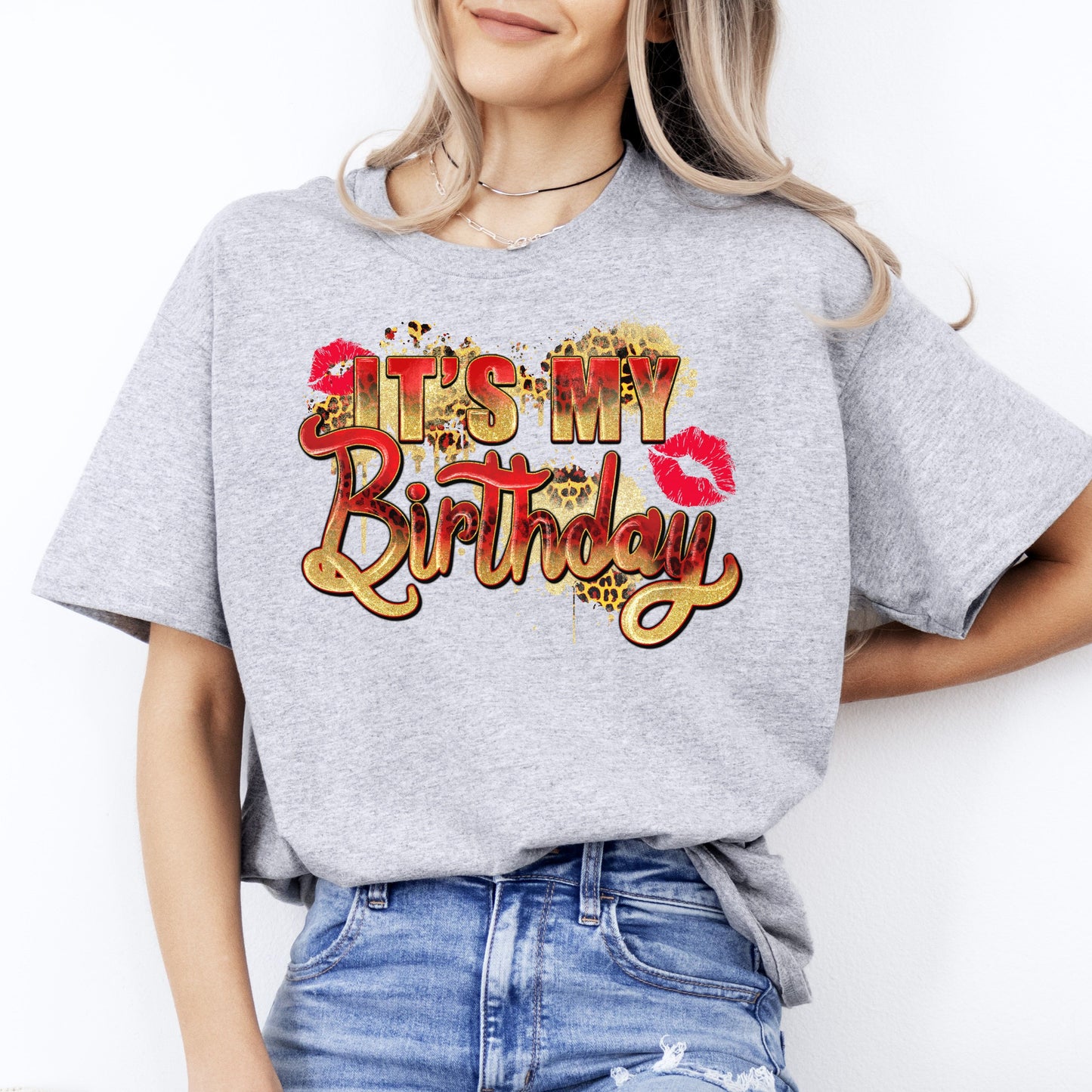 It's my birthday T-Shirt gift gold kisses Birthday girl Unisex tee Sand White Sport Grey-Sport Grey-Family-Gift-Planet