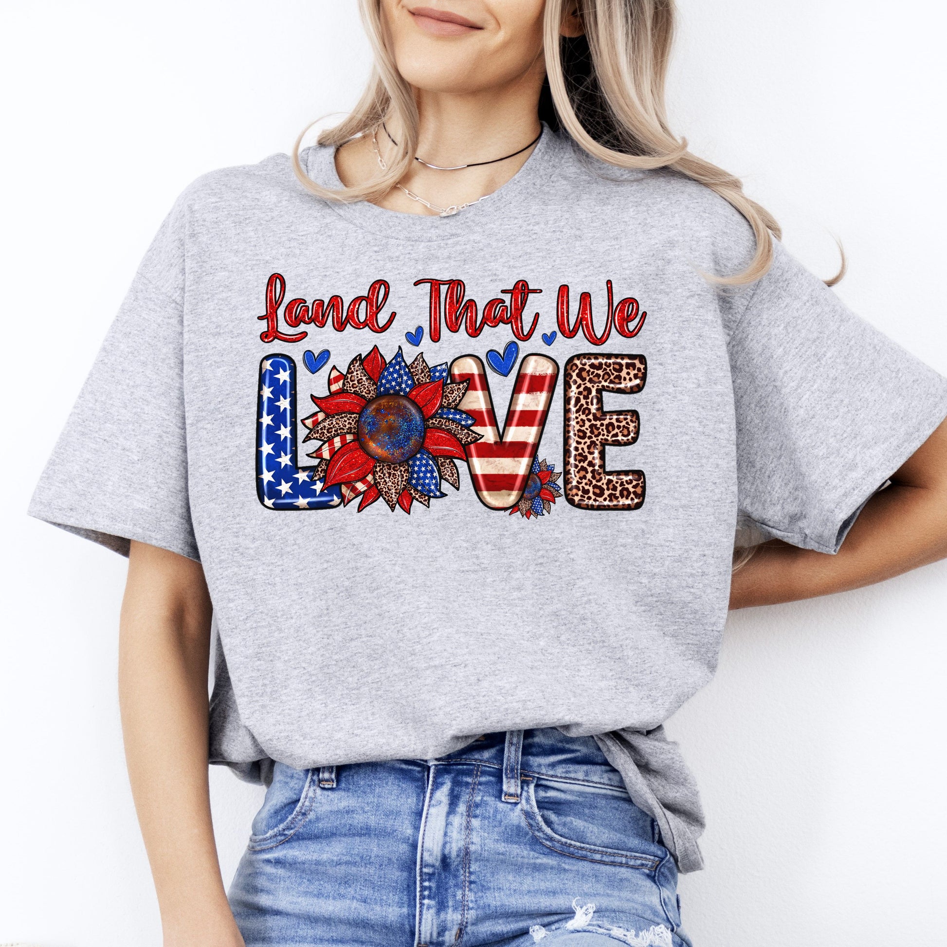 Land that we love T-Shirt gift July 4th American flag patriotic Unisex tee Sand White Sport Grey-Sport Grey-Family-Gift-Planet