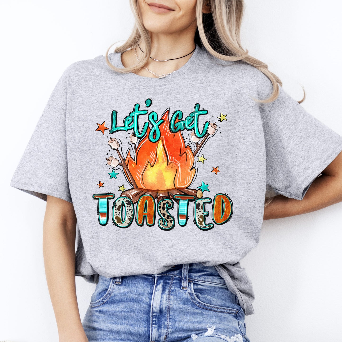 Lets get toasted T-Shirt gift Summer fire camp marshmallow Unisex Tee Sand White Sport Grey-Sport Grey-Family-Gift-Planet