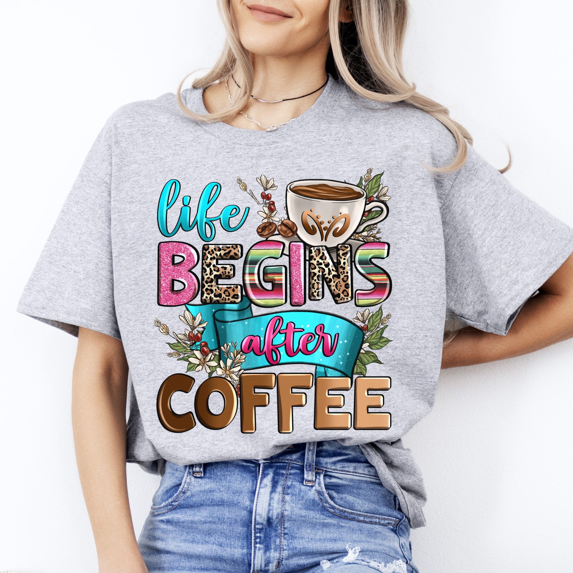 Life begins after coffee T-Shirt gift Morning Coffee lover Unisex Tee Sand White Sport Grey-Sport Grey-Family-Gift-Planet