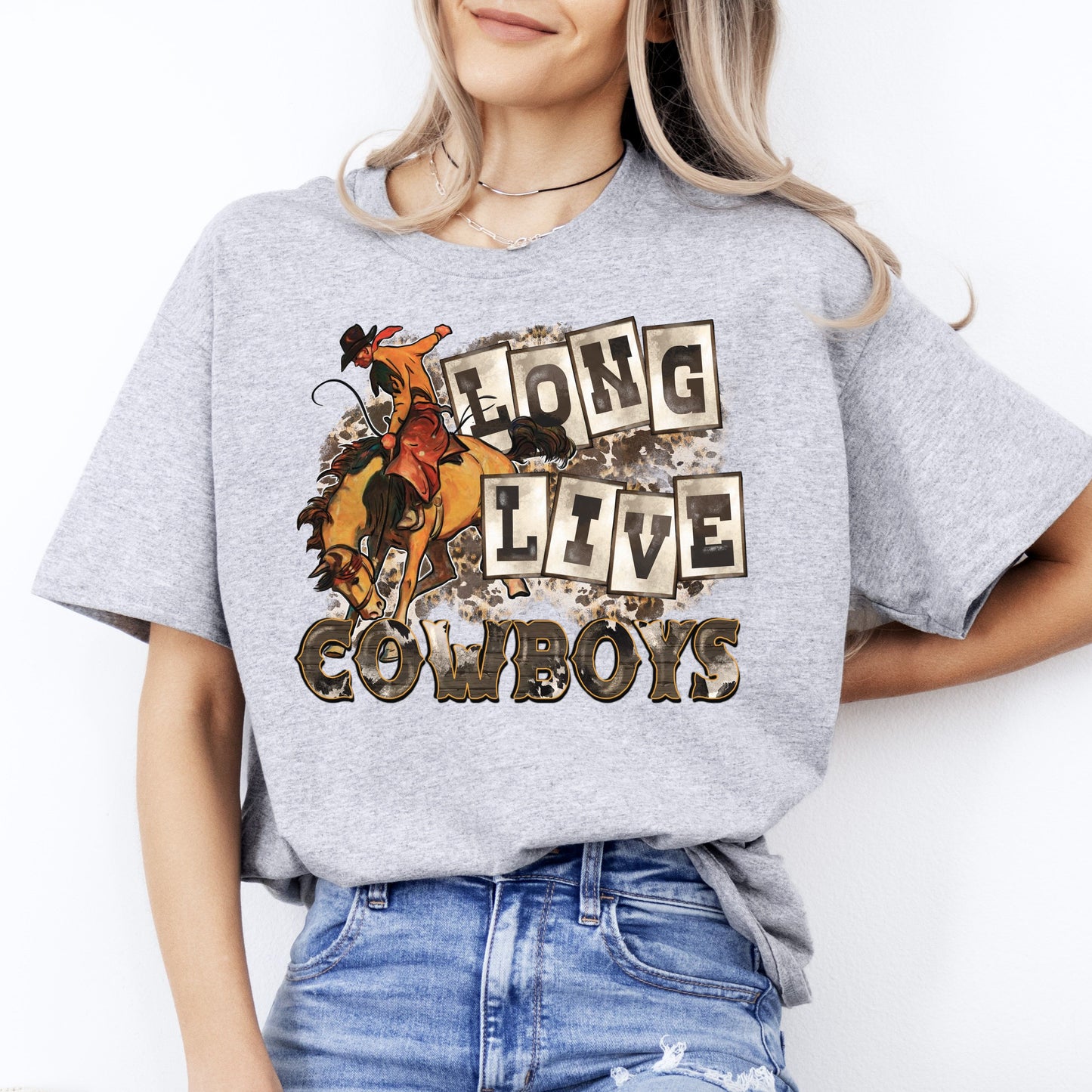 Long live cowboys T-Shirt gift Trendy Western horse cowboy Unisex Tee Sand White Sport Grey-Sport Grey-Family-Gift-Planet
