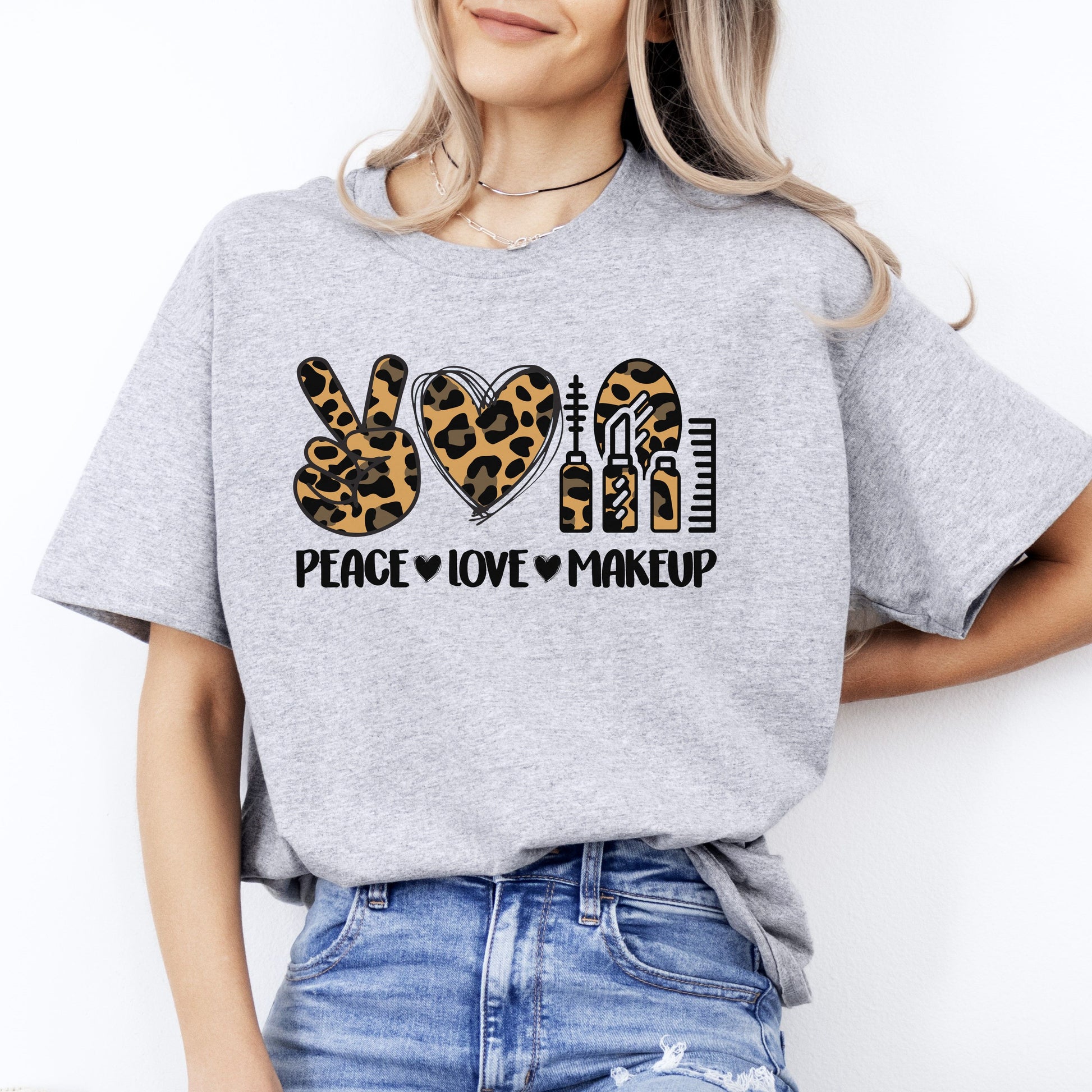 Peace Love Makeup T-Shirt Leopard skin PMA permanent make-up artist Unisex Tee Sand White Sport Grey-Sport Grey-Family-Gift-Planet