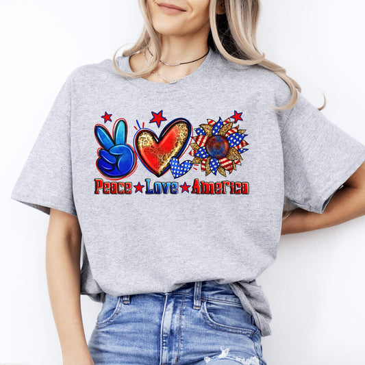 Peace Love America T-shirt gift US patriotic July 4th colorful tee-Sport Grey-Family-Gift-Planet