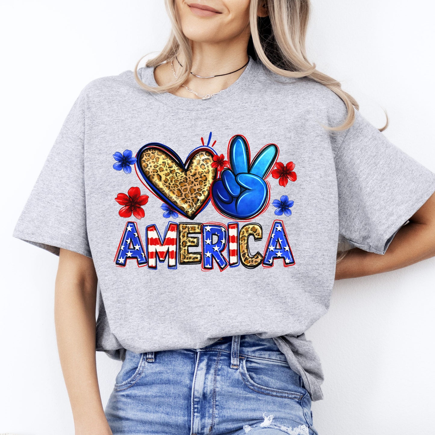 Peace Love America T-shirt gift USA independence July 4 celebration tee-Sport Grey-Family-Gift-Planet