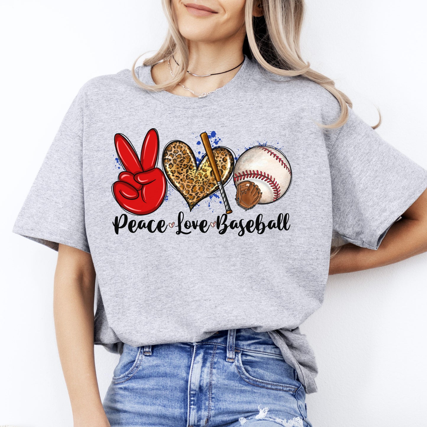 Peace Love Baseball T-shirt gift Baseball player mama leopard heart tee-Sport Grey-Family-Gift-Planet