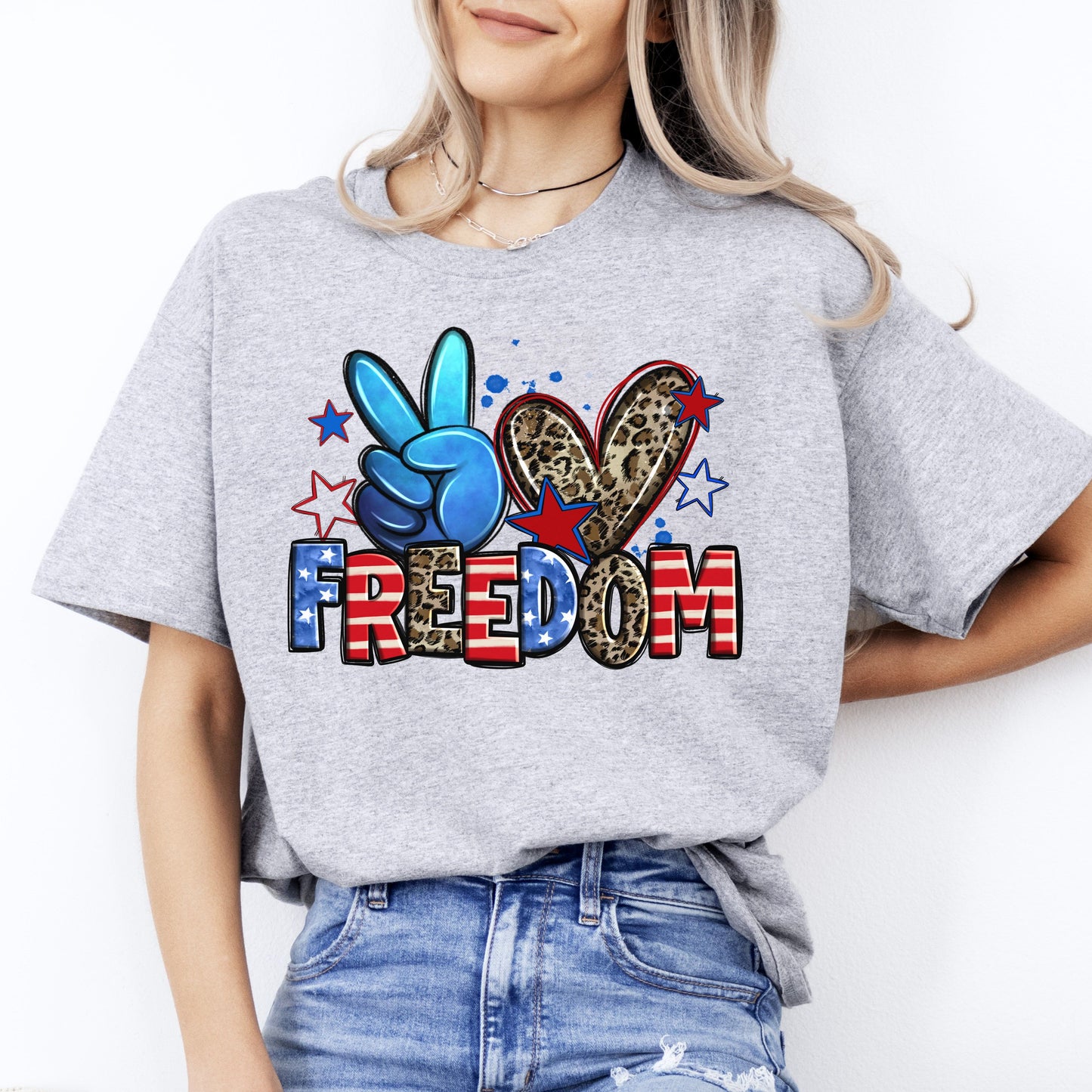 Peace Love Freedom T-shirt gift America Independence Day July 4th tee-Sport Grey-Family-Gift-Planet