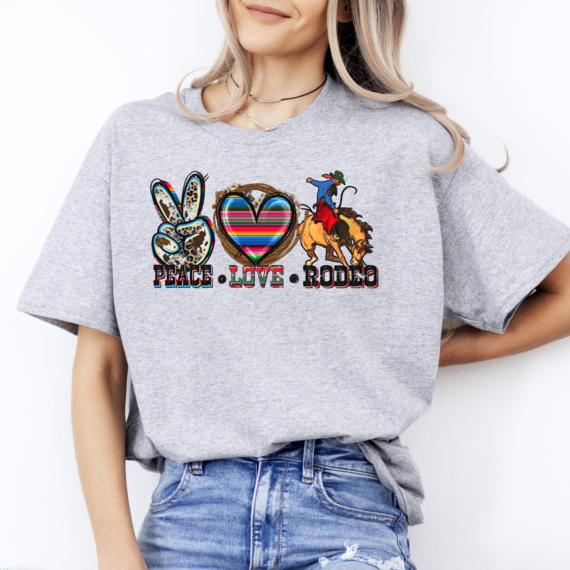 Peace Love Rodeo T-shirt gift Texas Western cowboy rodeo lover tee-Sport Grey-Family-Gift-Planet