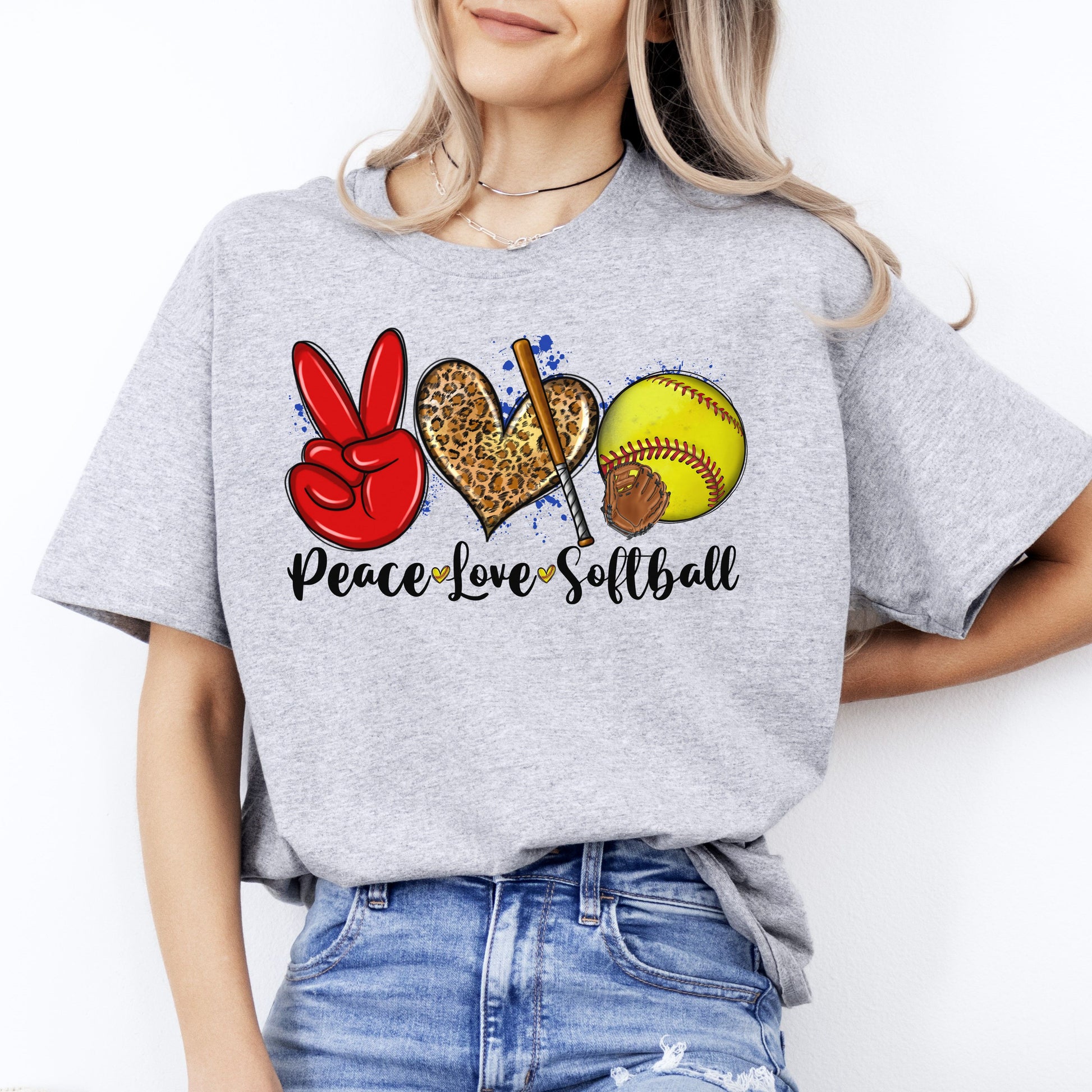 Peace Love Softball T-shirt gift Softball player mama leopard heart tee-Sport Grey-Family-Gift-Planet