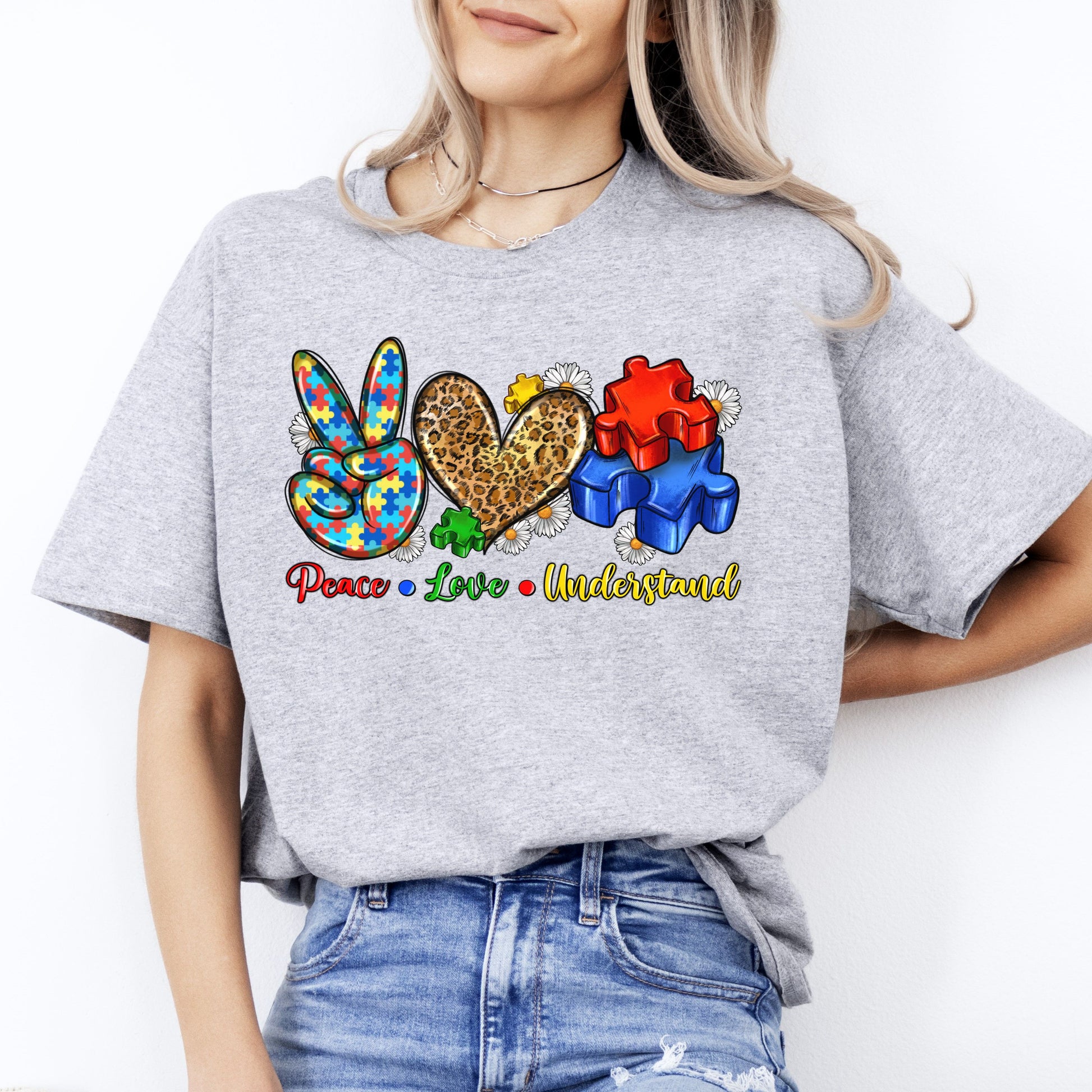 Peace Love Understand T-shirt gift Autism awareness autism mama tee-Sport Grey-Family-Gift-Planet