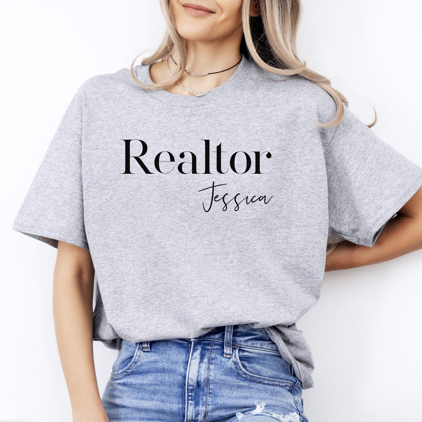 Personalized Realtor T-Shirt gift Custom name Real estate agent tee-Sport Grey-Family-Gift-Planet