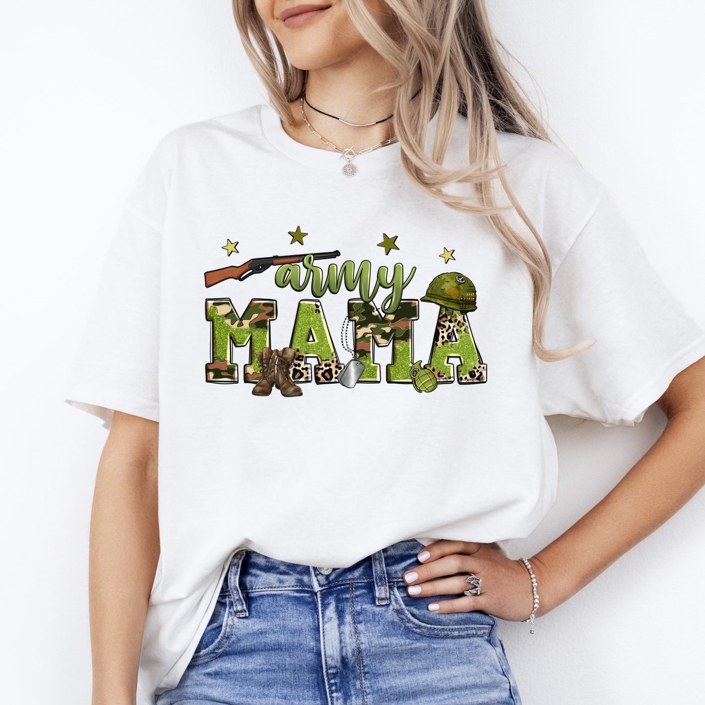 Army mama T-Shirt Military mom Unisex tee White Sand Grey-White-Family-Gift-Planet