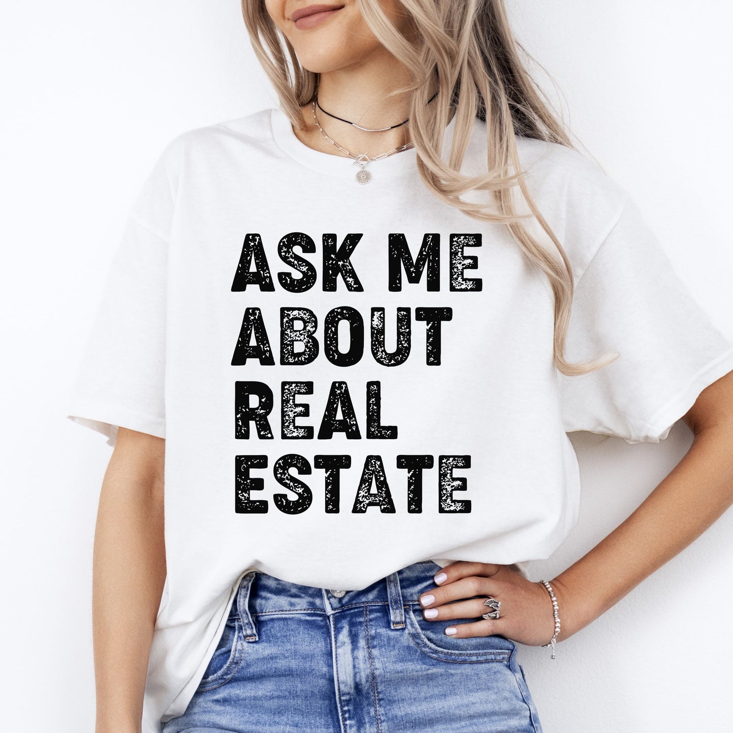 Ask me about real estate Realtor T-Shirt gift Real estate agent tee-White-Family-Gift-Planet