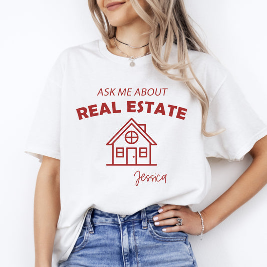 Personalized Ask me about real estate Realtor T-Shirt gift Custom name Real estate agent tee-White-Family-Gift-Planet
