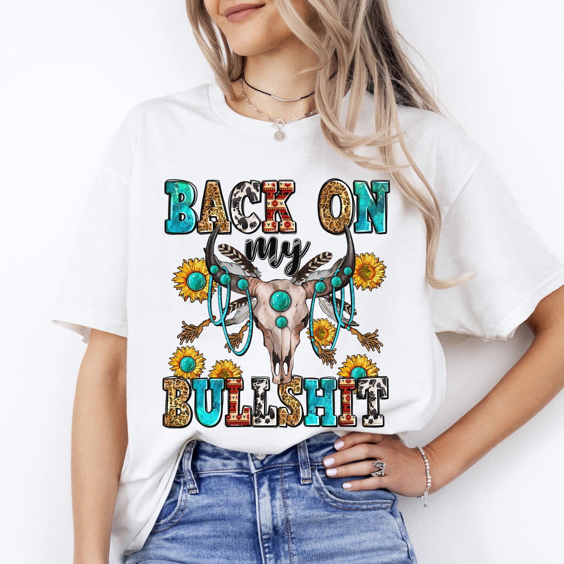 Back on my bullshit T-Shirt Western bull skull Unisex tee Sand White Sport Grey-White-Family-Gift-Planet