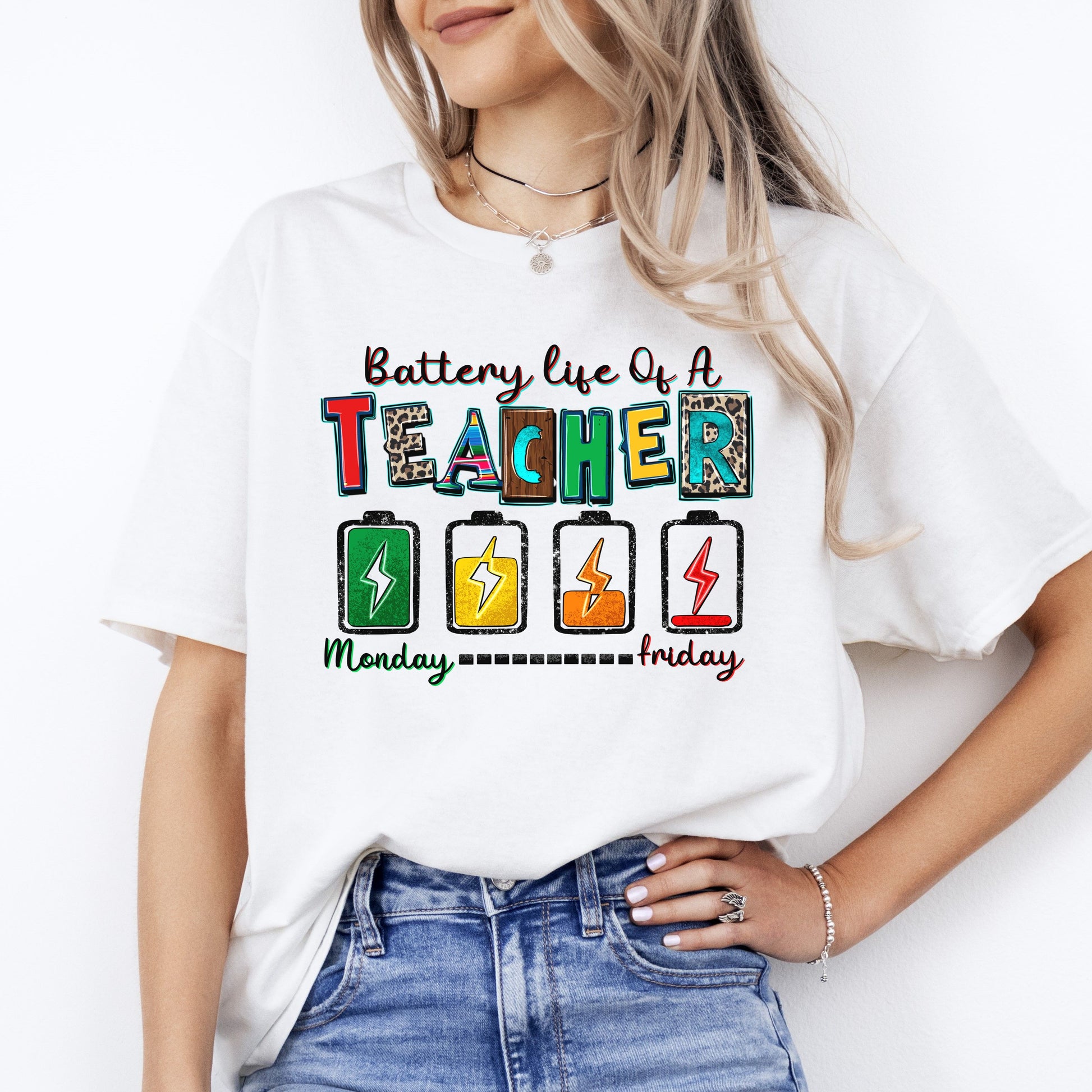 Teacher T-Shirt Battery life of a teacher Unisex tee Sand White Sport Grey-White-Family-Gift-Planet