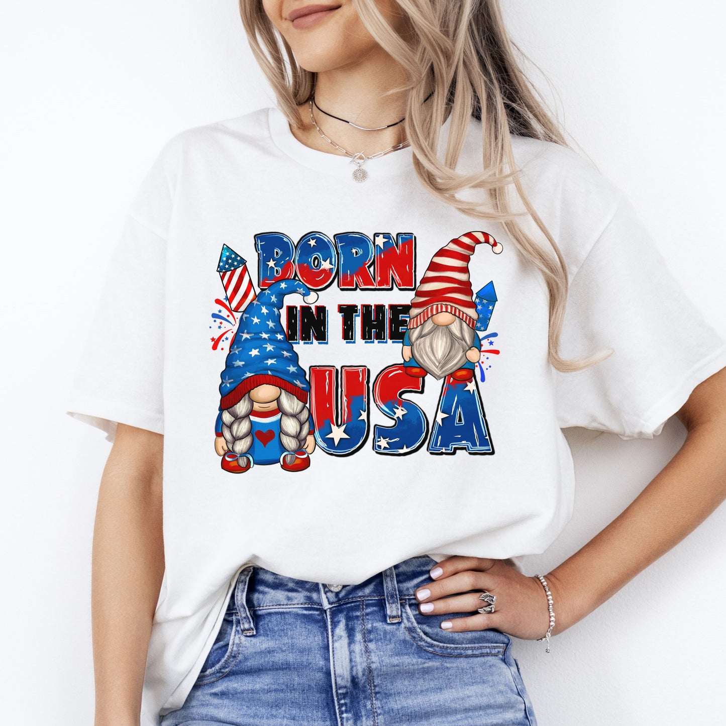 Born in the USA T-Shirt American patriotic July 4th Unisex tee Sand White Sport Grey-Sport Grey-Family-Gift-Planet