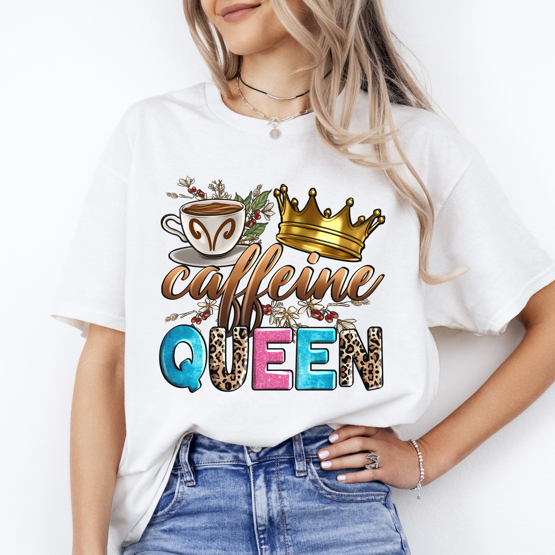 Caffeine queen T-Shirt Coffee shop barista Unisex tee White Sand Sport Grey-White-Family-Gift-Planet