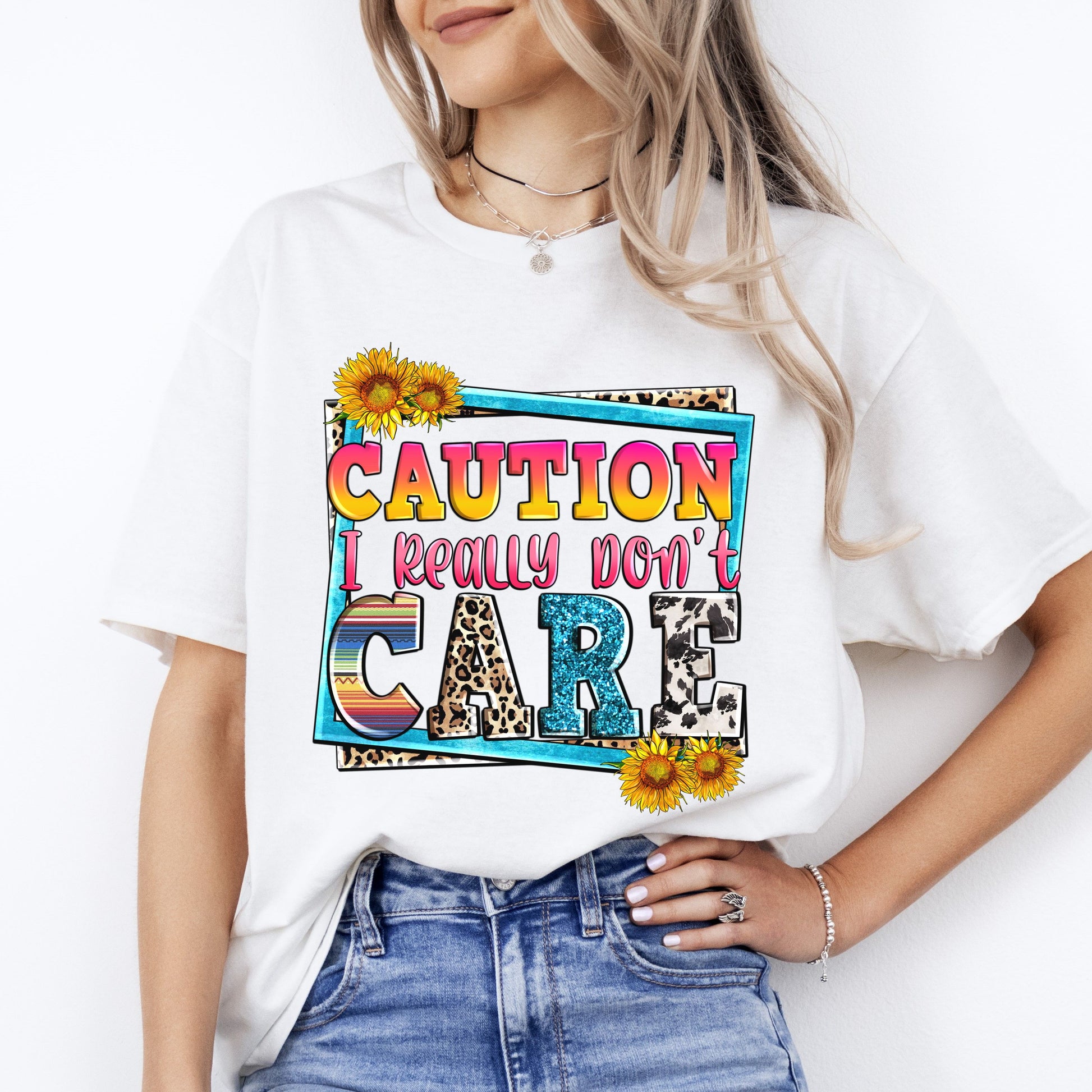 Caution I really dont care T-Shirt Socially awkward Unisex tee White Sand Sport Grey-White-Family-Gift-Planet