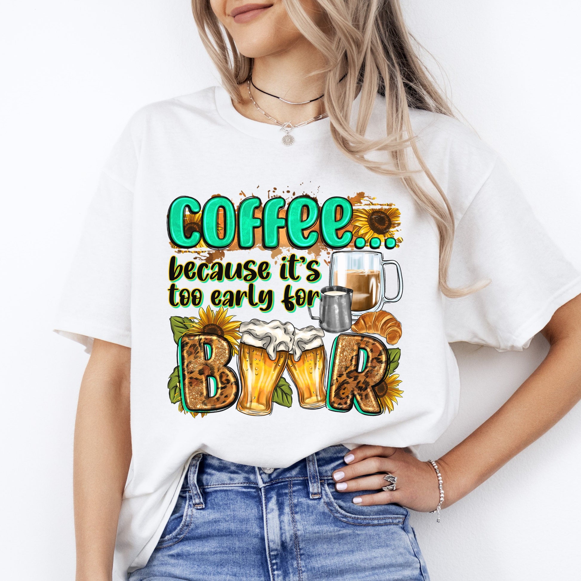 Coffee because its too early for beer T-Shirt coffee and beer lover Unisex tee White Sand Sport Grey-Family-Gift-Planet