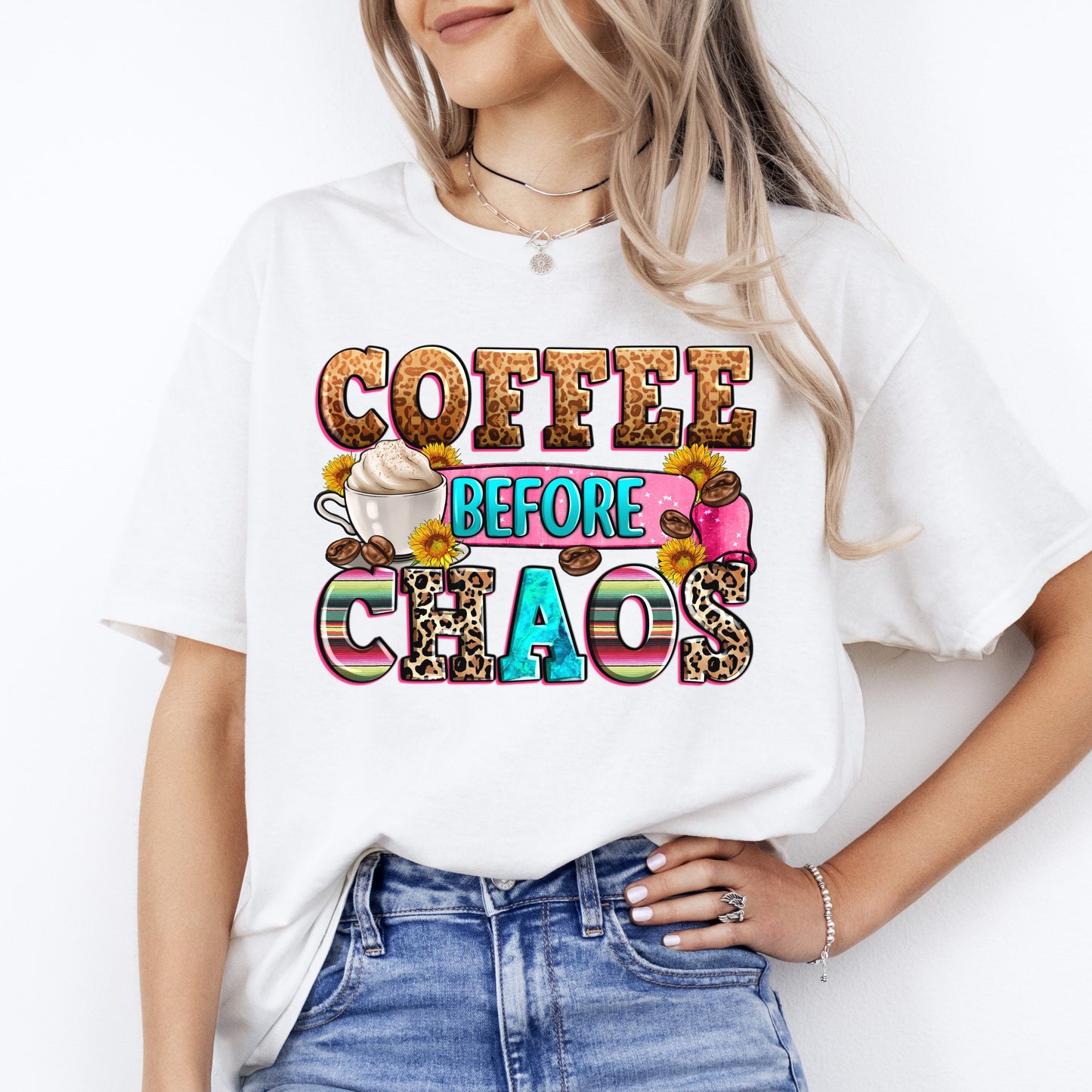 Coffee before chaos T-Shirt Hustle Mom of three Morning coffee Unisex tee White Sand Sport Grey-White-Family-Gift-Planet