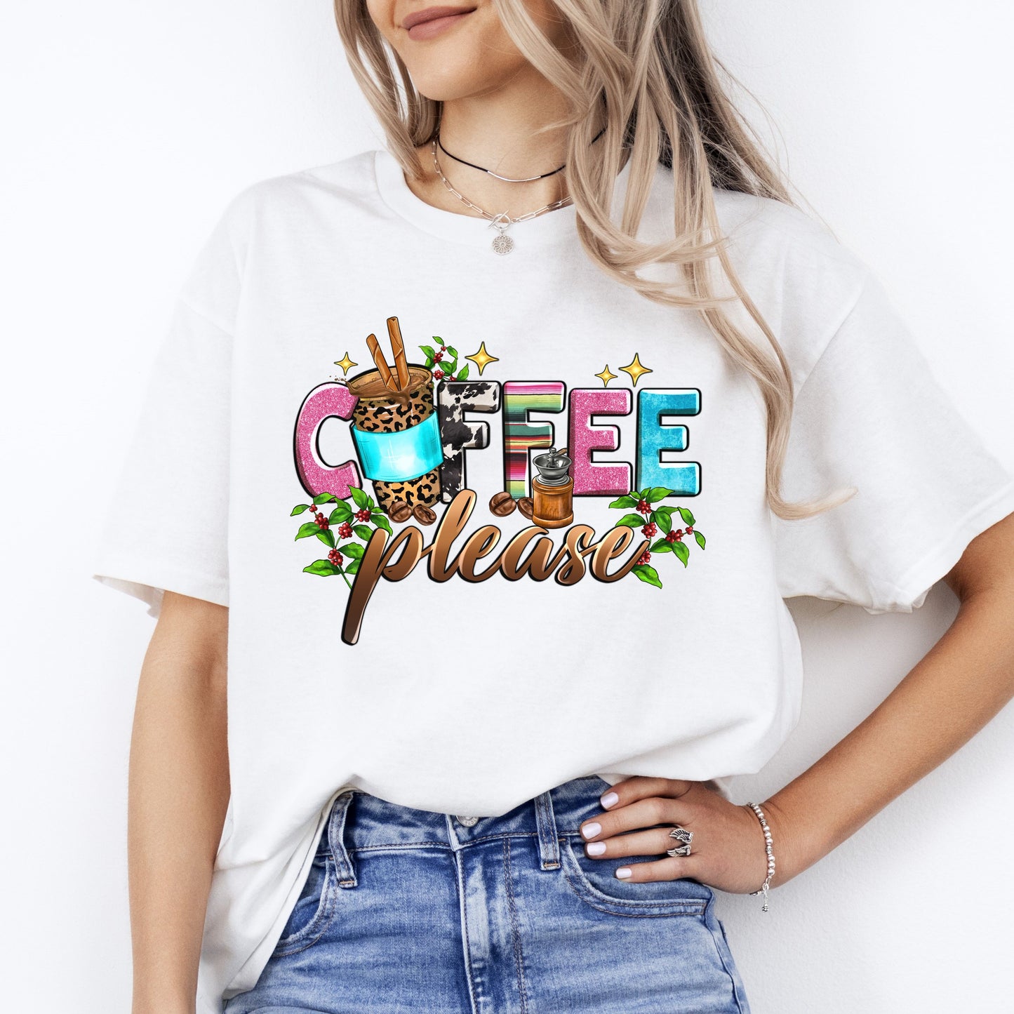 Coffee please T-Shirt Coffee lover Coffee addict Unisex tee White Sand Sport Grey-White-Family-Gift-Planet