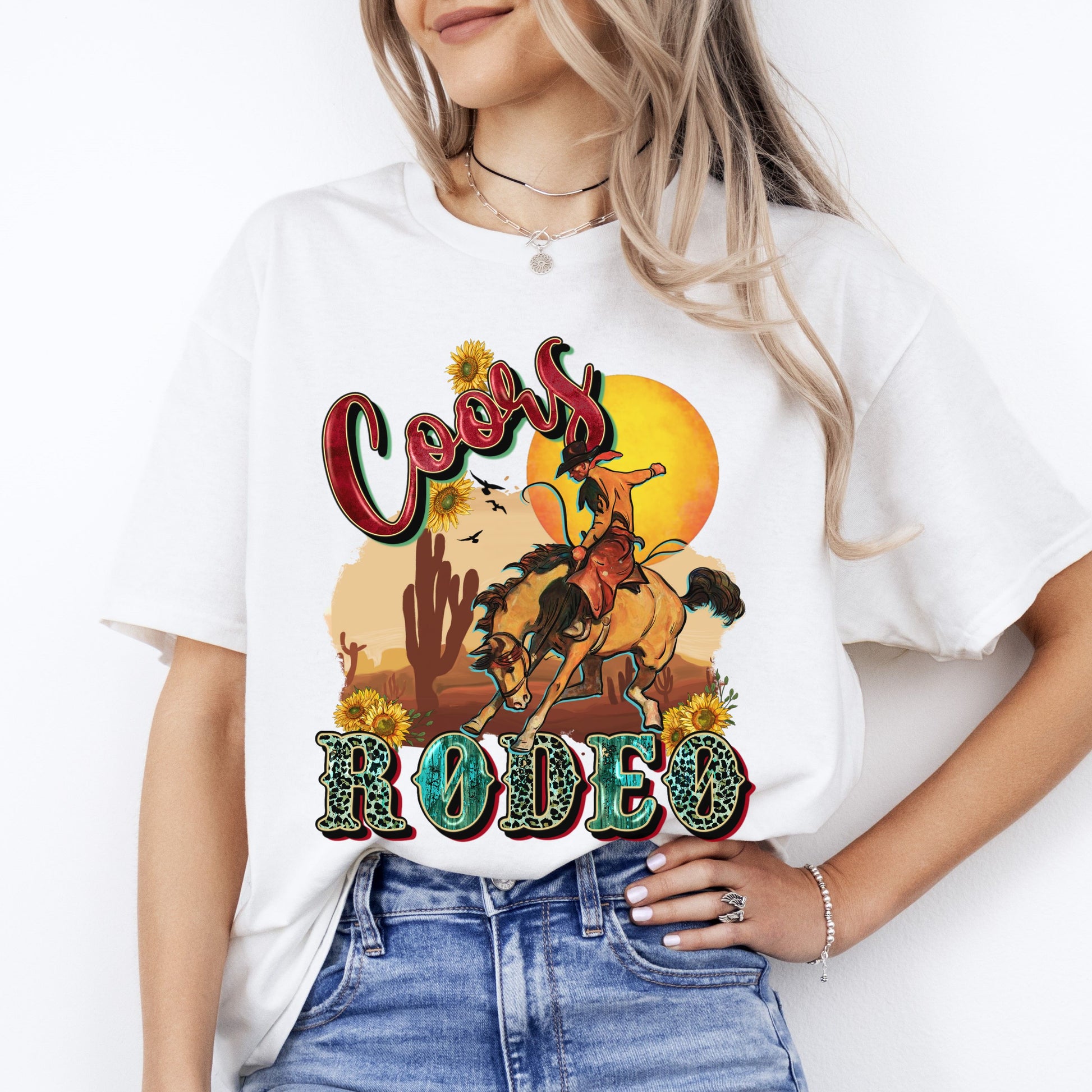 Coors Rodeo T-Shirt Western Texas Rodeo cowboy Unisex tee White Sand Sport Grey-White-Family-Gift-Planet