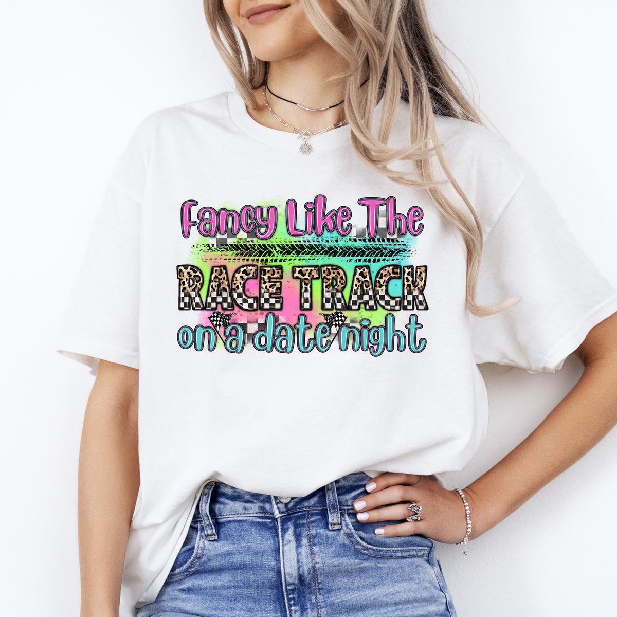 Fancy like the race track on a date night T-Shirt gift Dirt track racing race day Unisex tee Sand White Sport Grey-White-Family-Gift-Planet