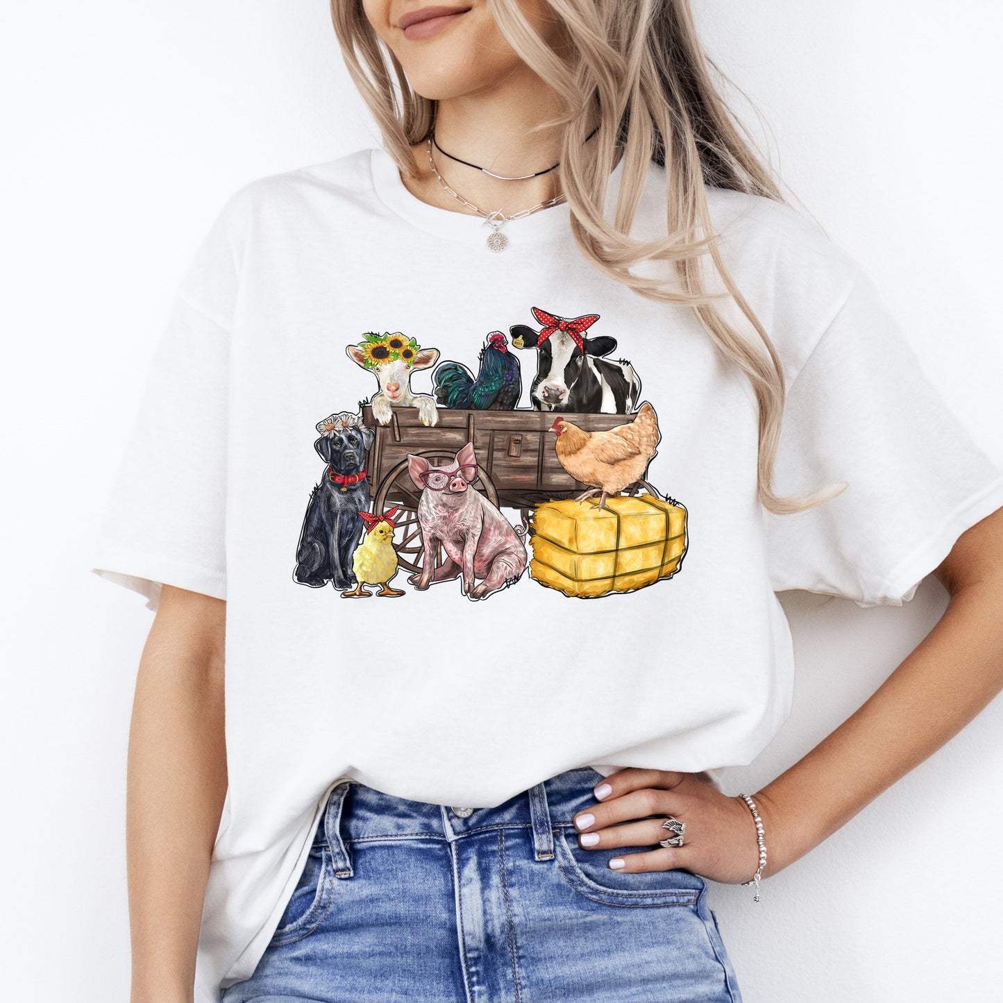 Farm animals wagon T-Shirt gift Dog goat cow pig farm owner Unisex tee Sand White Sport Grey-White-Family-Gift-Planet