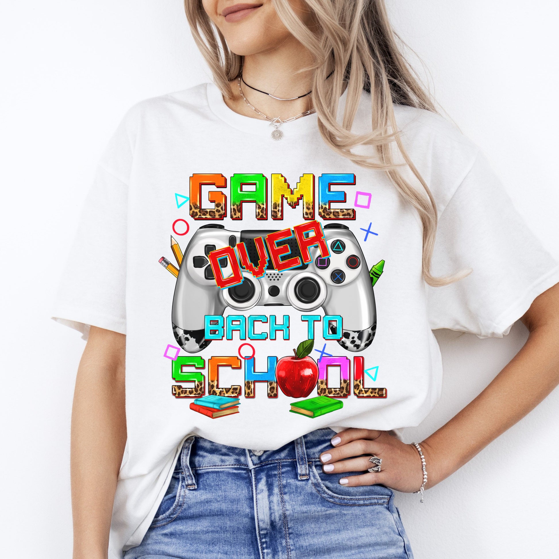 Back to school teacher T-Shirt gift Game over back to school game console Unisex tee Sand White Sport Grey-White-Family-Gift-Planet