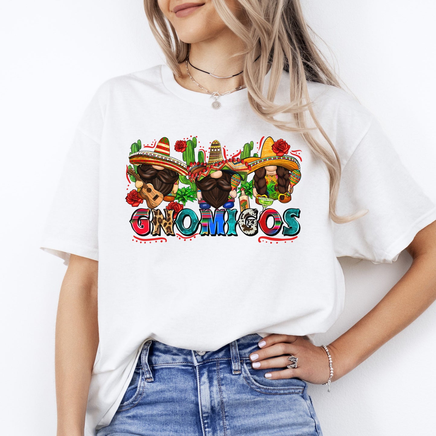 Gnomigos T-Shirt gift Three Mexican Gnomes Cinco de mayo Unisex tee Sand White Sport Grey-White-Family-Gift-Planet