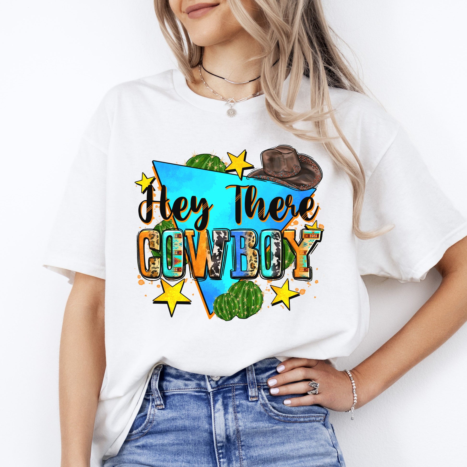 Hey there cowboy T-Shirt gift Western girl Texas cowgirl Unisex tee Sand White Sport Grey-White-Family-Gift-Planet