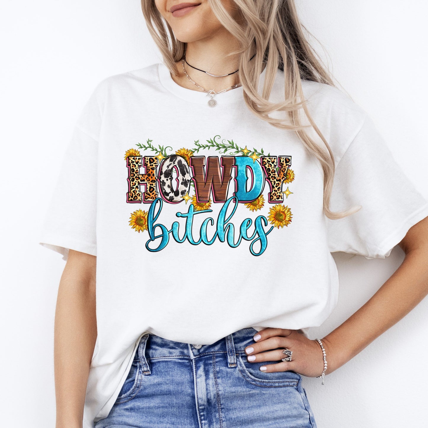 Howdy bitches T-Shirt gift Western Texas girl Unisex tee Sand White Sport Grey-White-Family-Gift-Planet