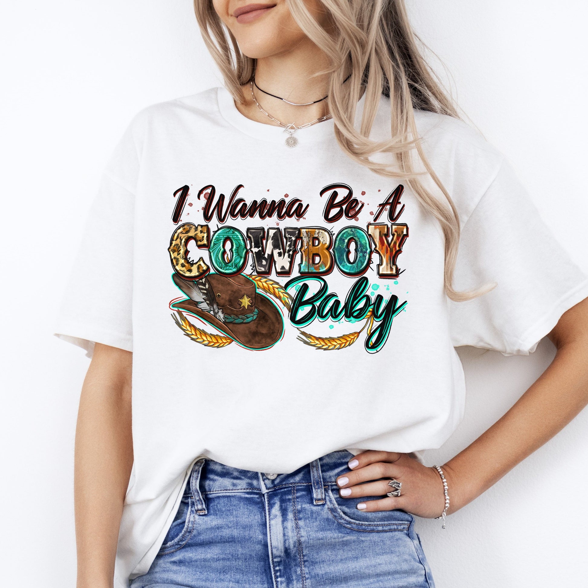 I wanna be a cowboy baby T-Shirt Cowboy girlfriend cowgirl Unisex Tee Sand White Sport Grey-White-Family-Gift-Planet