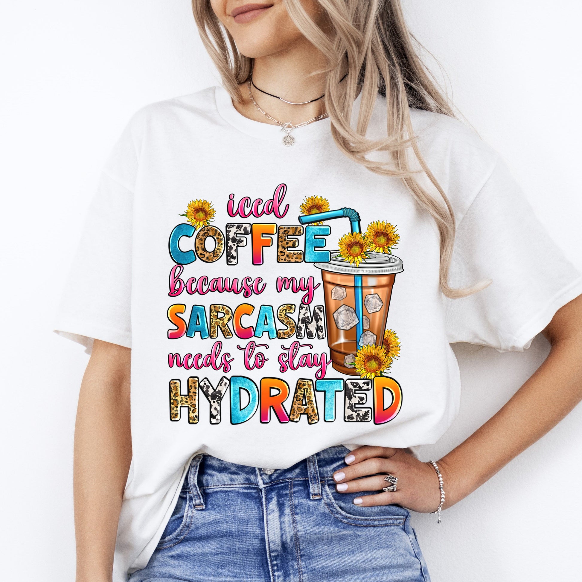 Iced coffee because my sarcasm needs to stay hydrated T-Shirt sarcastic Unisex Tee Sand White Sport Grey-White-Family-Gift-Planet