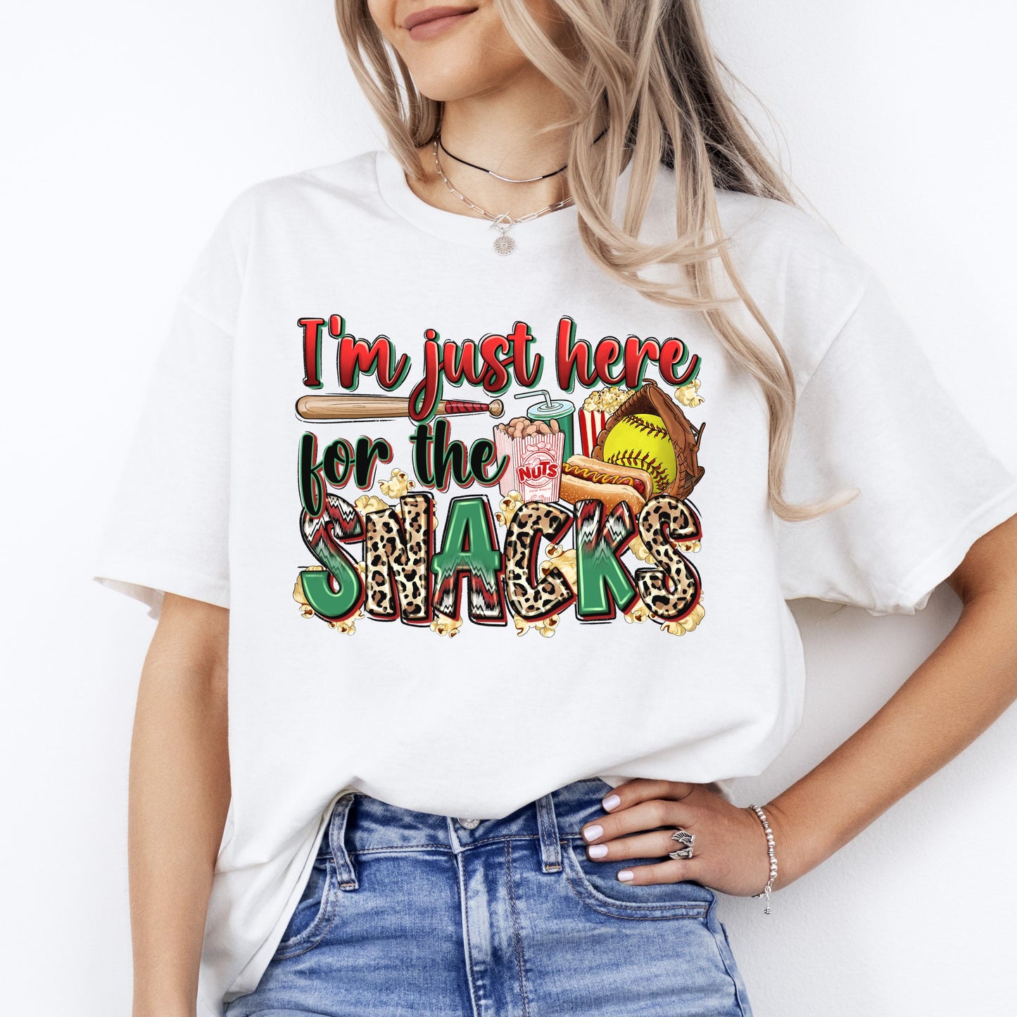 Softball Cheer T-Shirt Softball mama I'm just here for the snacks Unisex Tee Sand White Sport Grey-White-Family-Gift-Planet