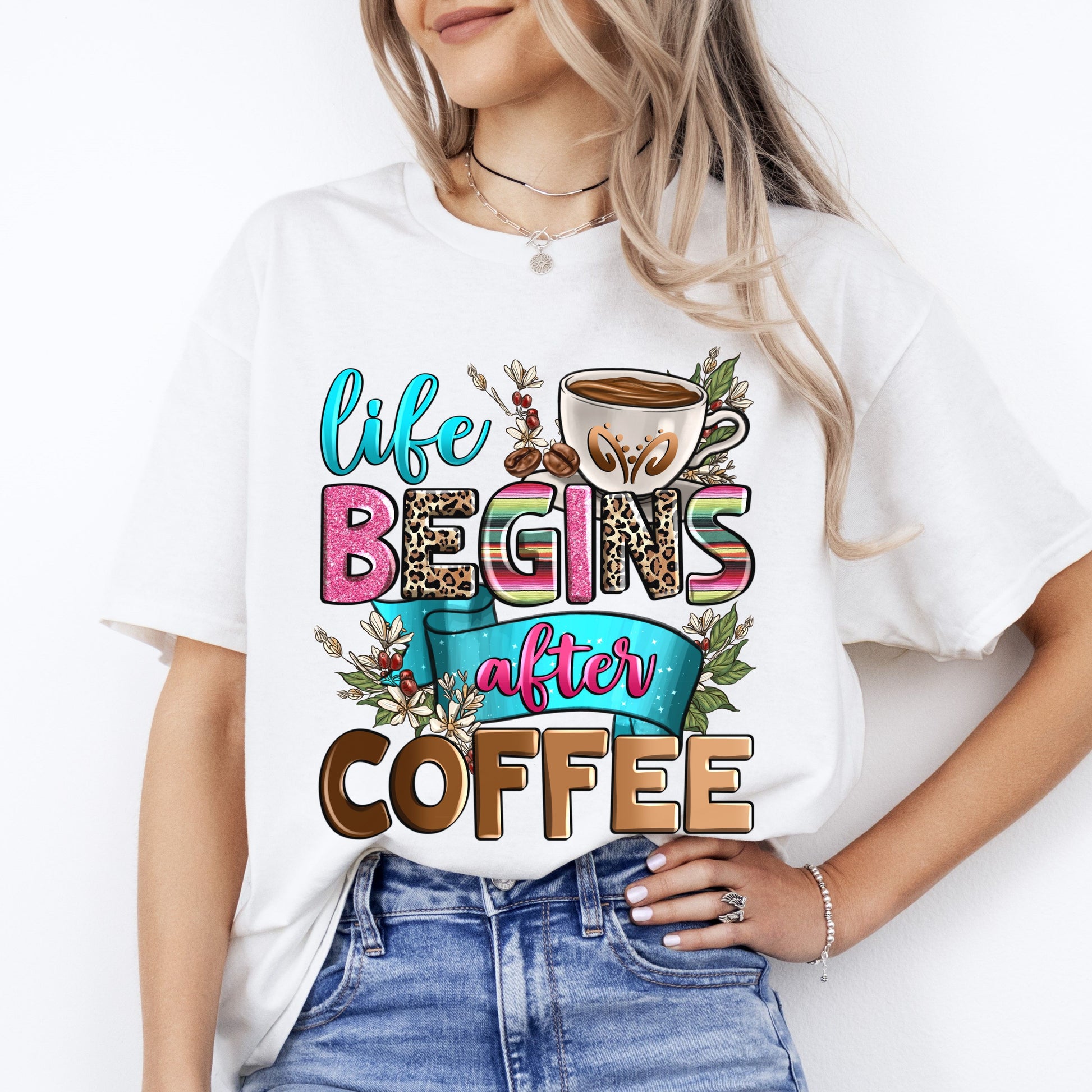 Life begins after coffee T-Shirt gift Morning Coffee lover Unisex Tee Sand White Sport Grey-White-Family-Gift-Planet