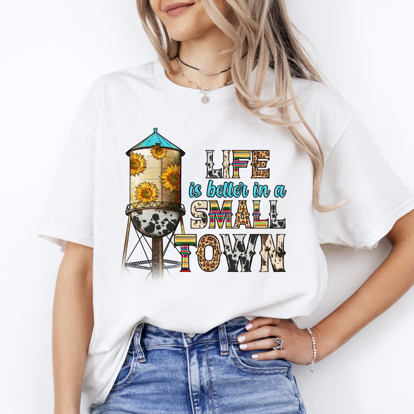 Life is better in a small town T-Shirt gift Western sunflowers small town girl Unisex Tee Sand White Sport Grey-White-Family-Gift-Planet