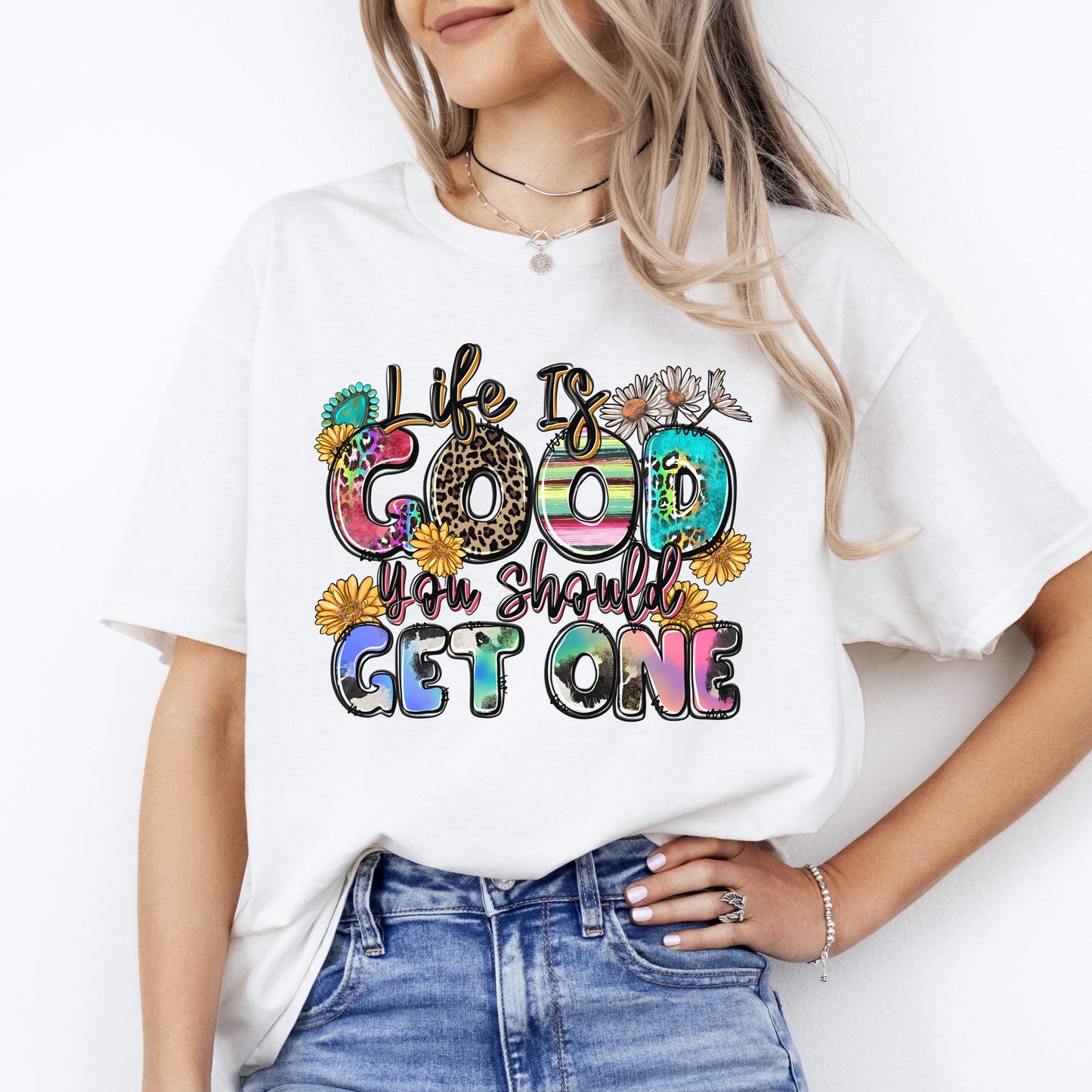 Life is good you should get one T-Shirt gift Positive Motivational Unisex Tee Sand White Sport Grey-White-Family-Gift-Planet