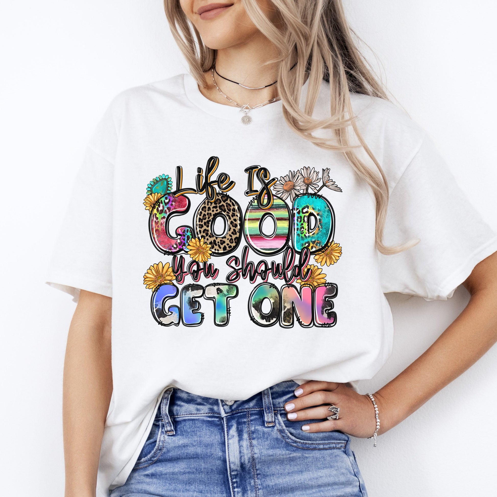 Life is good you should get one T-Shirt gift Positive Motivational Unisex Tee Sand White Sport Grey-White-Family-Gift-Planet