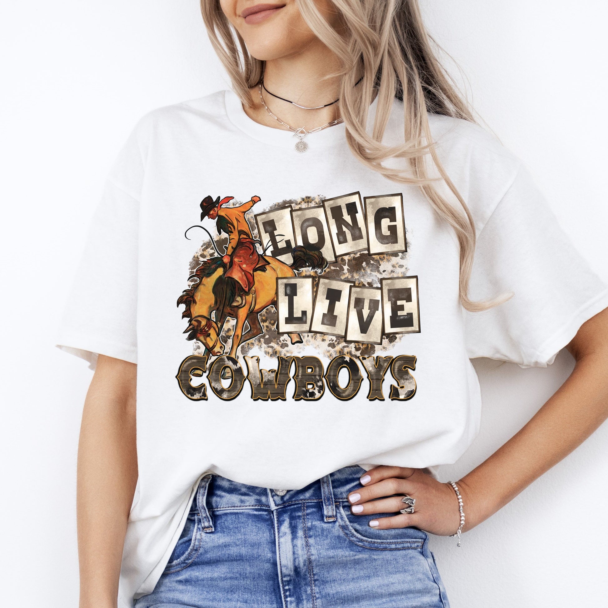 Long live cowboys T-Shirt gift Trendy Western horse cowboy Unisex Tee Sand White Sport Grey-White-Family-Gift-Planet