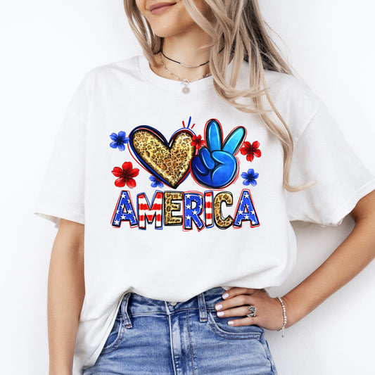 Peace Love America T-shirt gift USA independence July 4 celebration tee-White-Family-Gift-Planet