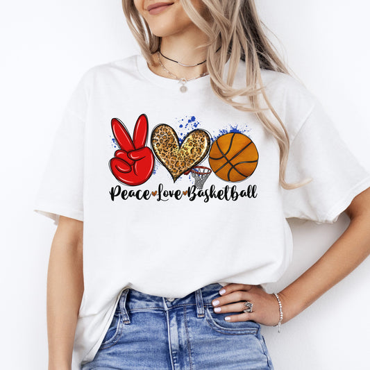 Peace Love Basketball T-shirt gift Basketball mom leopard skin heart tee-White-Family-Gift-Planet