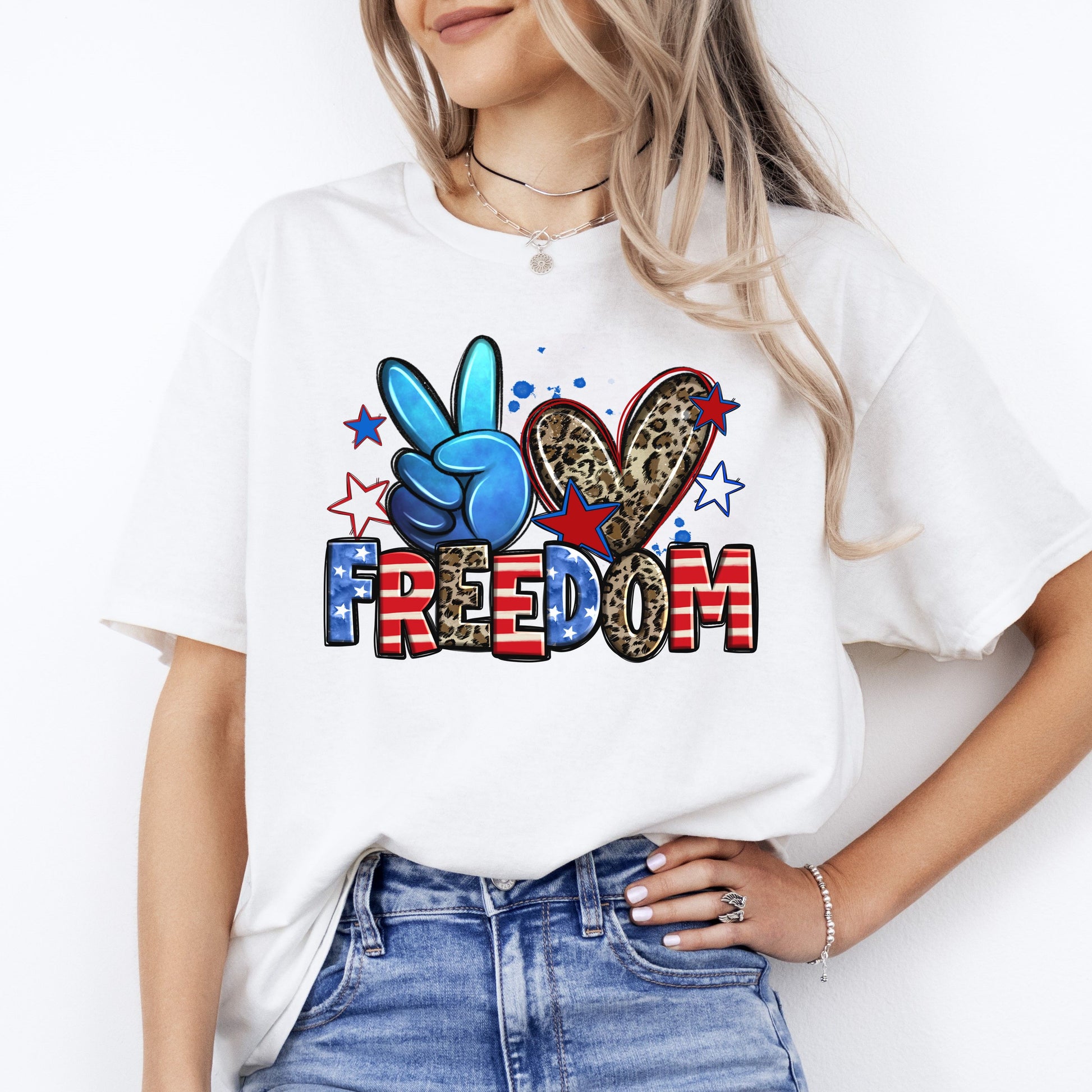 Peace Love Freedom T-shirt gift America Independence Day July 4th tee-White-Family-Gift-Planet